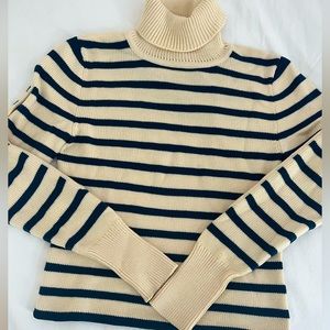 Vintage Catherine Malandrino cream & navy soft wool turtle neck stripe sweater